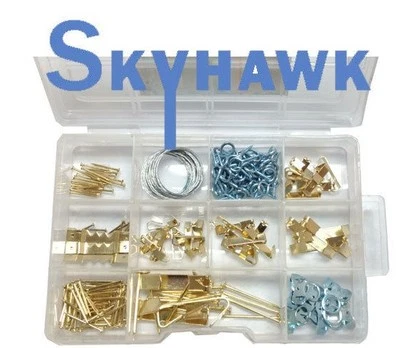 New 211 Pc FASTENER PICTURE WALL HANGING HOOKS NAIL WIRE KIT  - Image 1 of 2