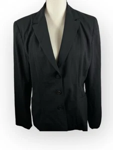 Elie Tahari US Women's Sz 14 Wool Blend Black Blazer 3-Button Notch Lapel Office - Picture 1 of 19