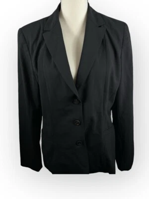 Blazer negro para mujer Elie Tahari talla 14 mezcla de lana 3 botones muesca solapa oficina Foto 1 de 4