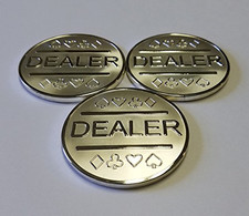 3X Silver Plated Metal Dealer Buttons Poker Games Such as Texas Hold'em