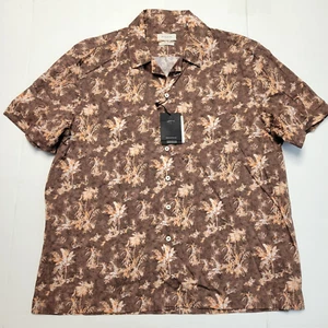 $215 New BUGATCHI Jackson Camp Shirt SS Men XL Brown PALM Floral Comfort Stretch - Picture 1 of 6