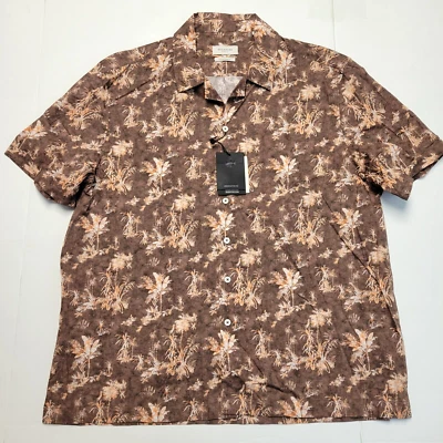 $215 New BUGATCHI Jackson Camp Shirt SS Men XL Brown PALM Floral Comfort Stretch - Image 1 of 4