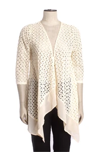 Cárdigan Umgee Talla M Beige Crochet Boho Cascada, Manga 3/4 Dobladillo de Gasa Transparente - Imagen 1 de 12