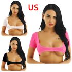 US Damen Yes Daddy kurze Tops T-Shirts Bluse offene Büste Tops Clubwear Tanzbekleidung