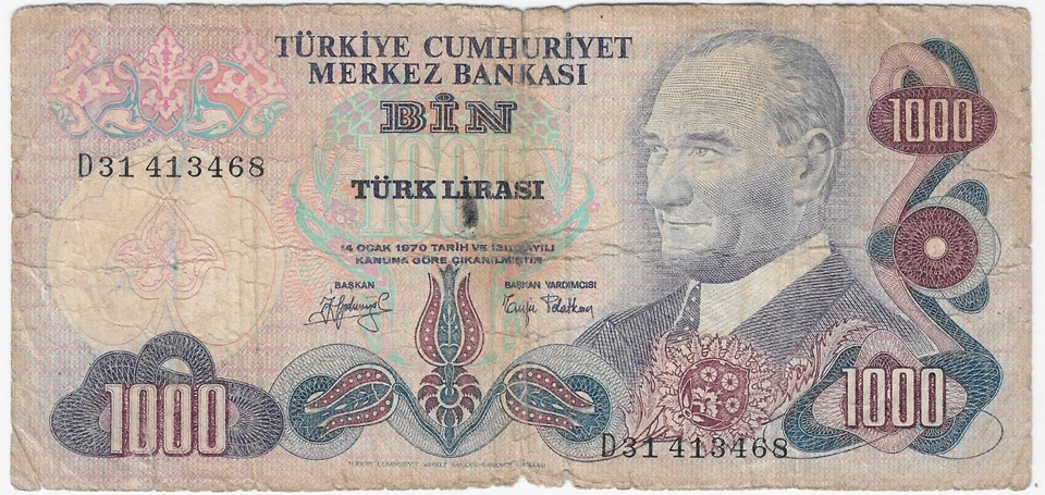 Turkey, 1000 Lira, 1970, P-191 Circulated - Image 1 of 2