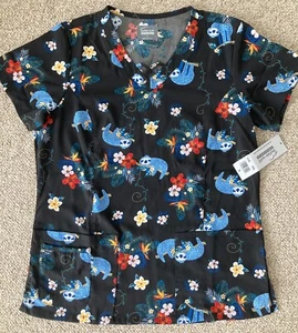 Butter-Soft Scrub Top Women’s Sloth/Floral Short Shirt Size Small New With Tags. - Picture 1 of 5