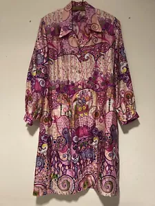 Abito camicia cambio vero vintage anni 60 rosa psichedelico floreale retrò UK 14-16 - Foto 1 di 8