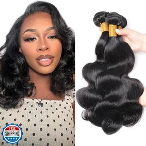Natural Black Body Wave Human Hair Bundles Color #1B 14 16 18 Inch 3 Bundles - Picture 1 of 5