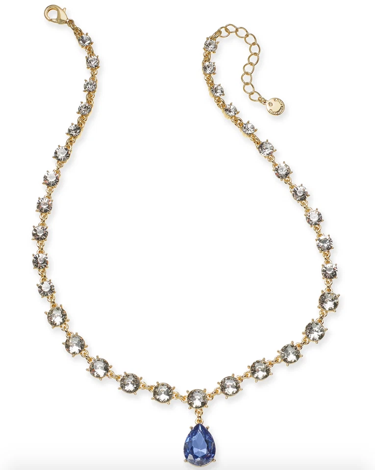 Charter Club Crystal Lined & Stone Teardrop Short Lariat Necklace -