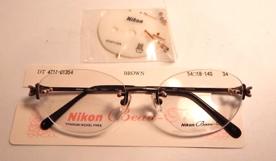 Nikon 4711 marrom 54/18 titânio 3 peças Armação de óculos sem aro novo estoque antigo #281 - Imagem 1 de 4