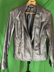 BACCINI Silver Faux Leather Motorcycle Jacket - Picture 1 of 6