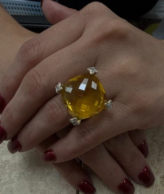 David Yurman Chatelaine 戒指黄色黄水晶纯银 7 码正品 — 第 1/4 张图片