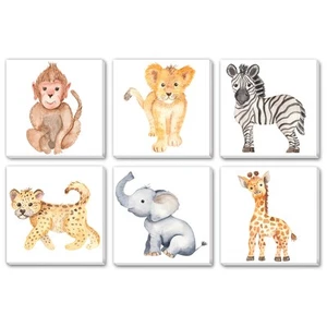 TEXTURE OF DREAMS Watercolor Cute Baby Africa Jungle Animals Print on Canvas ... - Picture 1 of 6