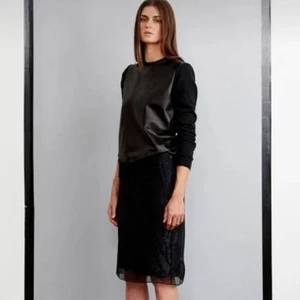 Jenni Kayne schwarzes Sweatshirt mit Lammledereinsatz und Rundhalsausschnitt Größe Small - Bild 1 von 7