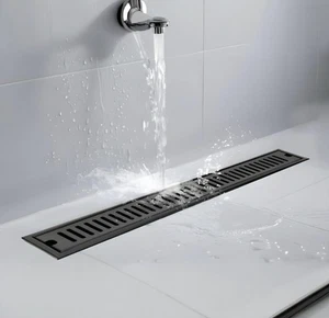 Scarico doccia lineare 40 cm/15,5 pollici scarico a pavimento bagno invisibile (nero) - Foto 1 di 8