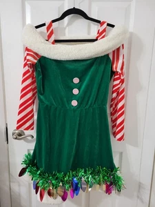 LOVE & LET LOVE Schulterfreies Samt Zuckerstange Kleid Lametta Saum Größe Medium - Bild 1 von 7