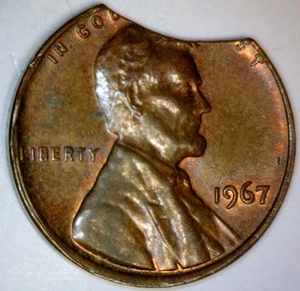 1967 ERROR BIG CLIPPED Lincoln Cent Coin Nice XF Clip LOT #3 FREE SHIP - Picture 1 of 4