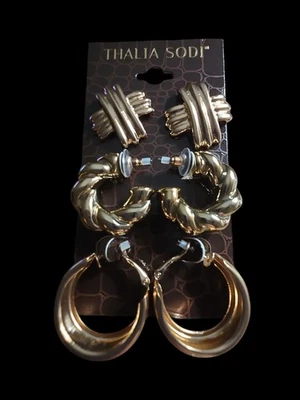 Lote de 3 pendientes perforados Thalia Scott en tono dorado nuevos Foto 1 de 3