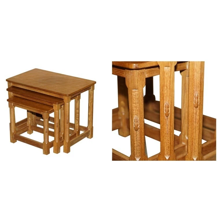 IMPRESIONANTES MESAS AUXILIARES ROBERT MOUSEMAN THOMPSON NIDO DE ROBLE REBABAS PEQUEÑAS AÑOS 70 Foto 1 de 4