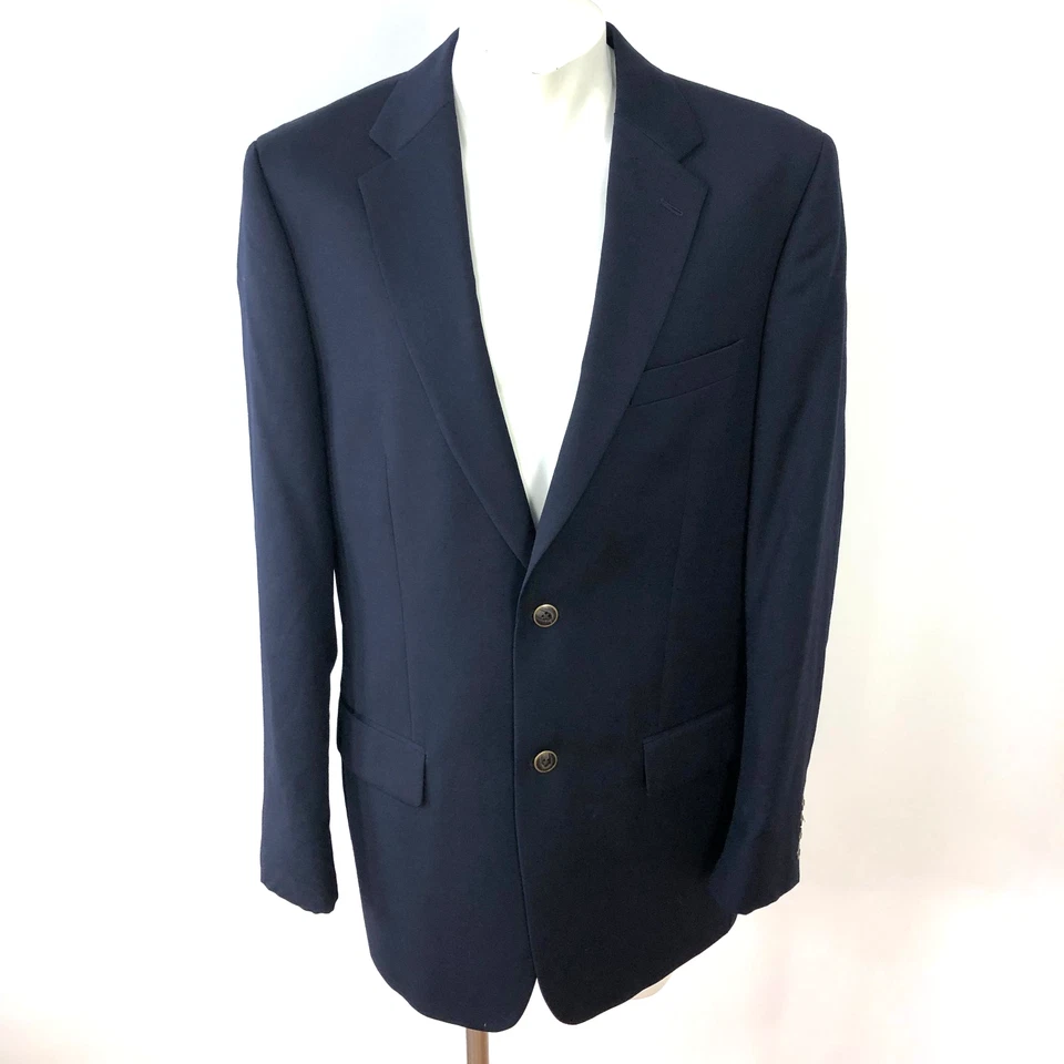 Joseph & Feiss Gold 41 L Long Wool Button Blazer Sport Coat Jacket Blue - Image 1 of 4