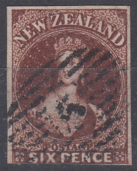 NUEVA ZELANDA 1862/64 QV FFQ 6d ROJO-MARRÓN WMK STAR IMPERF SG#43 USADO (ID061/D66023 Foto 1 de 1