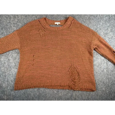 Umgee 毛衣女式 1XL 码橙色棕色破旧圆领垃圾 Y2k — 第 1/4 张图片