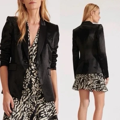 Veronica Beard Athens Black Shiny Satin Dickey Blazer Jacket Sz 4 - Image 1 of 4