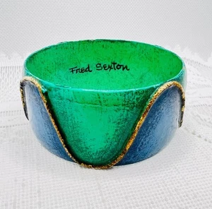 Vintage Bracelet Fred Sexton Original Papier-mâché Two Tone Green Mexico - Picture 1 of 8