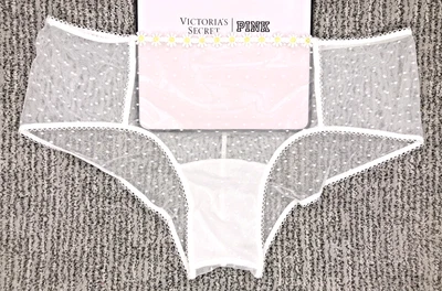 Victoria's Secret ROSA NUEVO CON ETIQUETAS Grande Blanco Descarado Panty Malla Transparente Margarita Guiño Lindo Foto 1 de 4