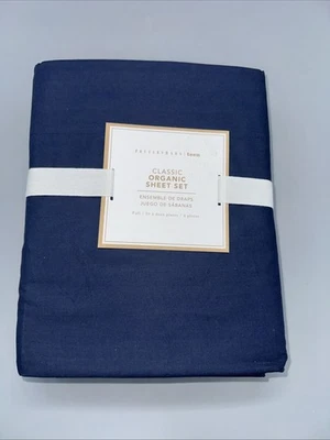 Juego de sábanas orgánicas clásicas Pottery Barn Teen azul marino - completo - nuevas Foto 1 de 4