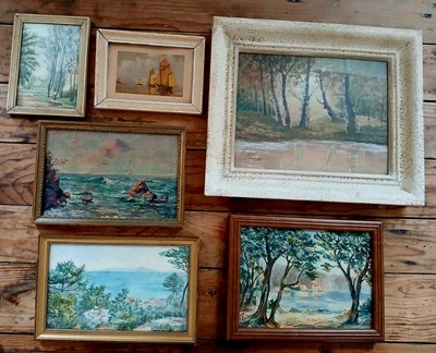 Lot Plage Bateau Bord Mer  Peinture Tableau Ancien Aquarelle Cadre Var Bretagne - Photo 1/4