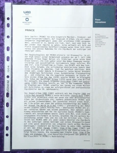 PRINCE - GERMAN 1 PAGE PRESS RELEASE FOR "THE HITS 1/THE HITS/B-SIDES" (1) - Picture 1 of 2
