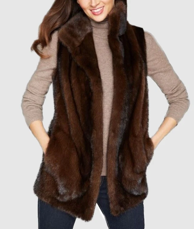 Женский размер 10 новый канадский темный ранчо норковый жилет - Изображение 1 из 4