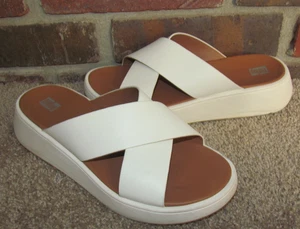 FITFLOP F-Mode Platform Cross Slide Sandals Women’s Size 9 Leather White - Picture 1 of 7