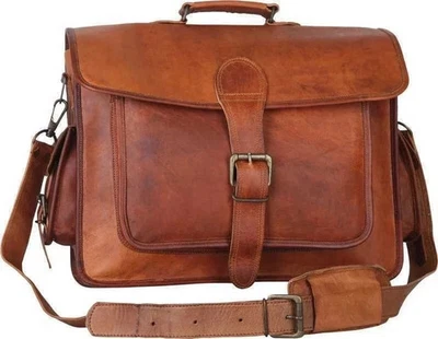 Bolso Italiano de Cuero Genuino Para Hombre Laptop Mensajero Cartera Maletín Marrón 15"" Foto 1 de 4