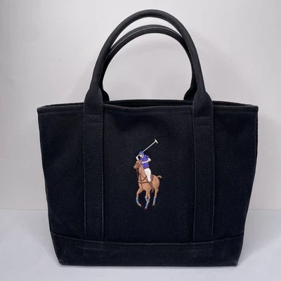 Ralph Lauren черный большой поло пони холст лодка сумка с короткими ручками - Изображение 1 из 4