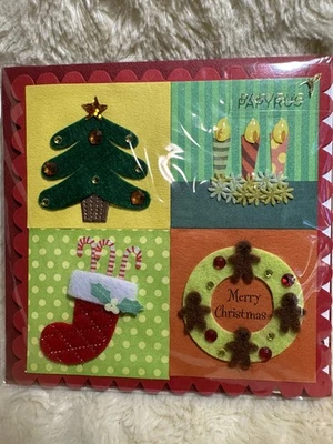 Papyrus Christmas Card 2010 Felt Tree Stocking Wreath Candles Gingerbread Men - Image 1 of 4