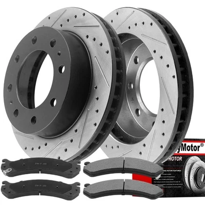 Rotores perforados delanteros + pastillas de freno para Chevy Silverado GMC Sierra 2500 HD 3500 HD Foto 1 de 4
