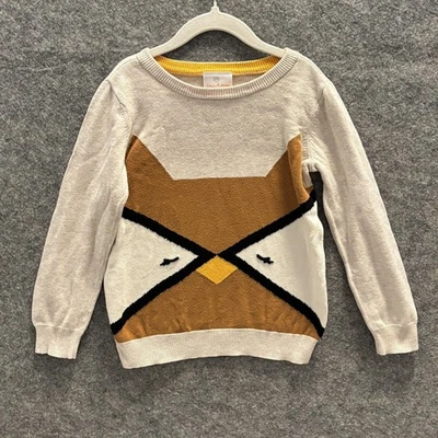 Suéter Hanna Andersson Niñas 5 Beige Búho Gráfico Cuello Redondo Algodón Pullover Foto 1 de 4