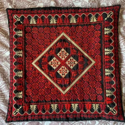 Elegant Handmade Vintage Embroidered Ethnic Heritage Red Black Traditional Cover - Image 1 of 4