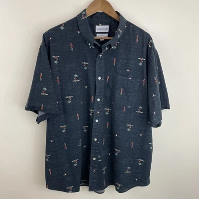 Camisa Hawaiana Saddlebred Para Hombres 2X Estampado Isla Negra Manga Corta Con Botones * Foto 1 de 4