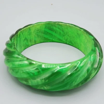 Brazalete Brazalete Baquelita Catalina Verde Mármol Tallado Cuerda 7.5" PROBADO Foto 1 de 4