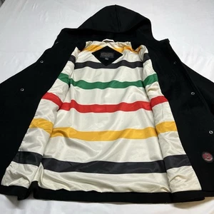 Pendleton schwarz Wolle Hudson Bay gefüttert Kapuze Duffle Toggle Mantel Damen Medium - Bild 1 von 8