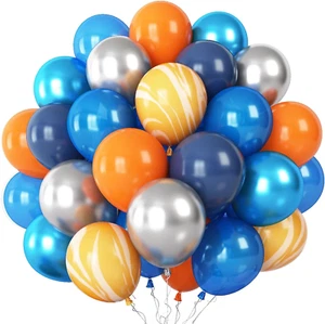60Pcs Balloons Orange Blue, Outer Space Party Balloons Set, Navy Blue Silver Ora - Picture 1 of 12