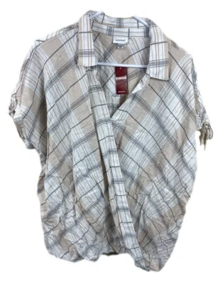 Blusa Avenue para mujer talla 22/24 beige a cuadros túnica camisa envolvente manga corta boho NUEVA Foto 1 de 4