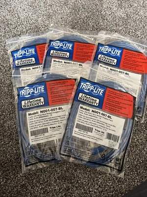 Lot of 5 Tripp Lite CAT5e Blue Molded Patch Cable 7 ft N001-007-BL - Image 1 of 4