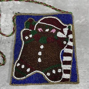 C. Marie Beaded Gingerbread Man Crossbody Purse Bag Christmas 5.5 in X 7 in - Picture 1 of 10