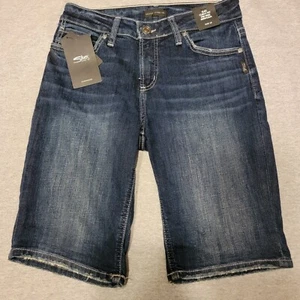 Silver Jeans Suki Curvy Fit Mid Rise Bermuda Shorts Women's Size 26x9 Blue Denim - Picture 1 of 14