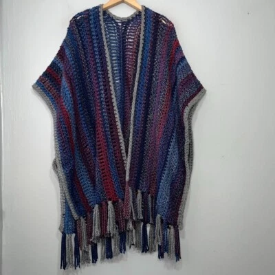 Suéter Tejido Talla Única Mantón Ruana Flecos Hippie Festival Cachicho Oscuro Foto 1 de 4