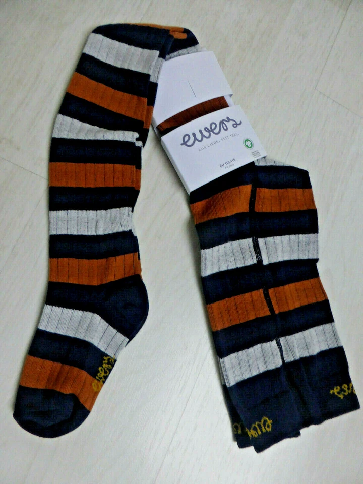 ewers Strumpfhose, schwarz/grau/ocker geringelt mit leichter Rippe.  NEU!!! - Bild 1 von 2